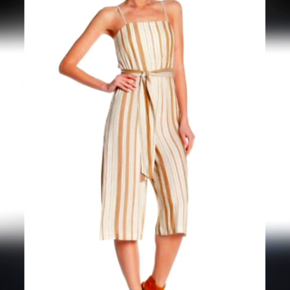 Alice + Olivia Luci Spaghetti Strap Stripe Lenin Blend Jumpsuit - Picture 2 of 6